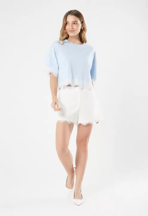 Camiseta boxy con encaje para mujer