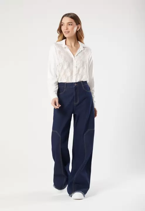 Camisa manga larga con encaje para mujer