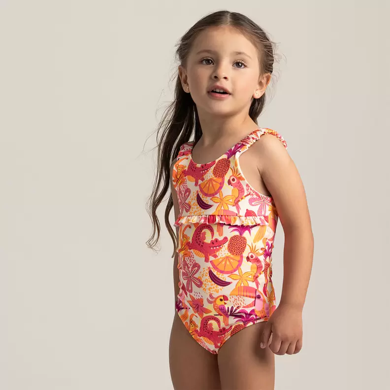 Vestido de baño entero para niña manga sisa
