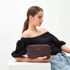 Bolso manos libres estela de cuero para mujer - Café