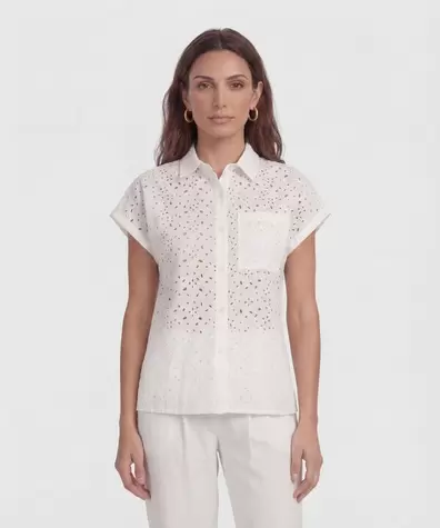 Camisa Manga Corta Con Bordado Para Mujer