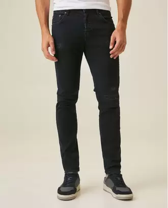Jean de Hombre Rider Skinny Fit Tiro Bajo Lavado Oscuro con Rotos en Mezcla de Algodón