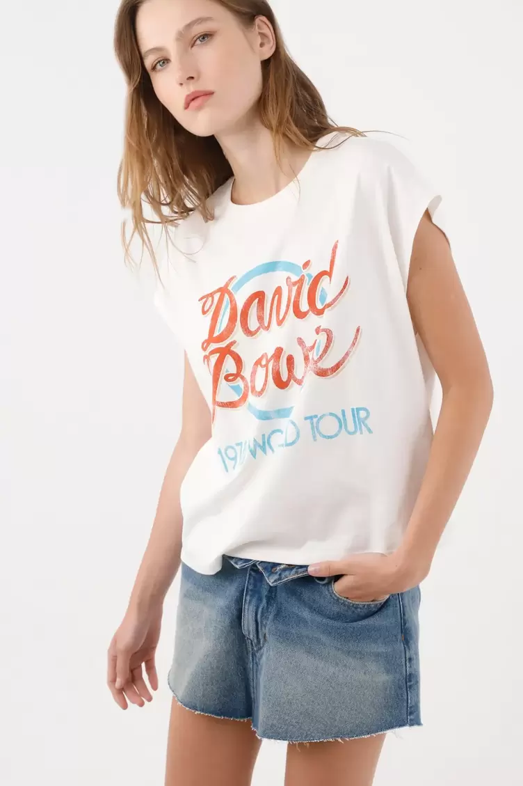 Tshirt con gráfico retro en algodón blanco para mujer