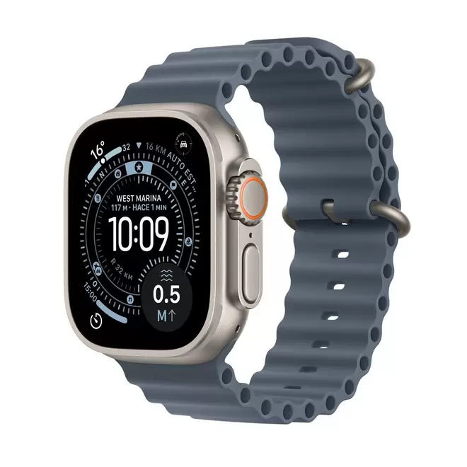 Apple Watch Ultra 3 GPS + Cellular • Caja de titanio natural de 49 mm • Correa Ocean azul ancla