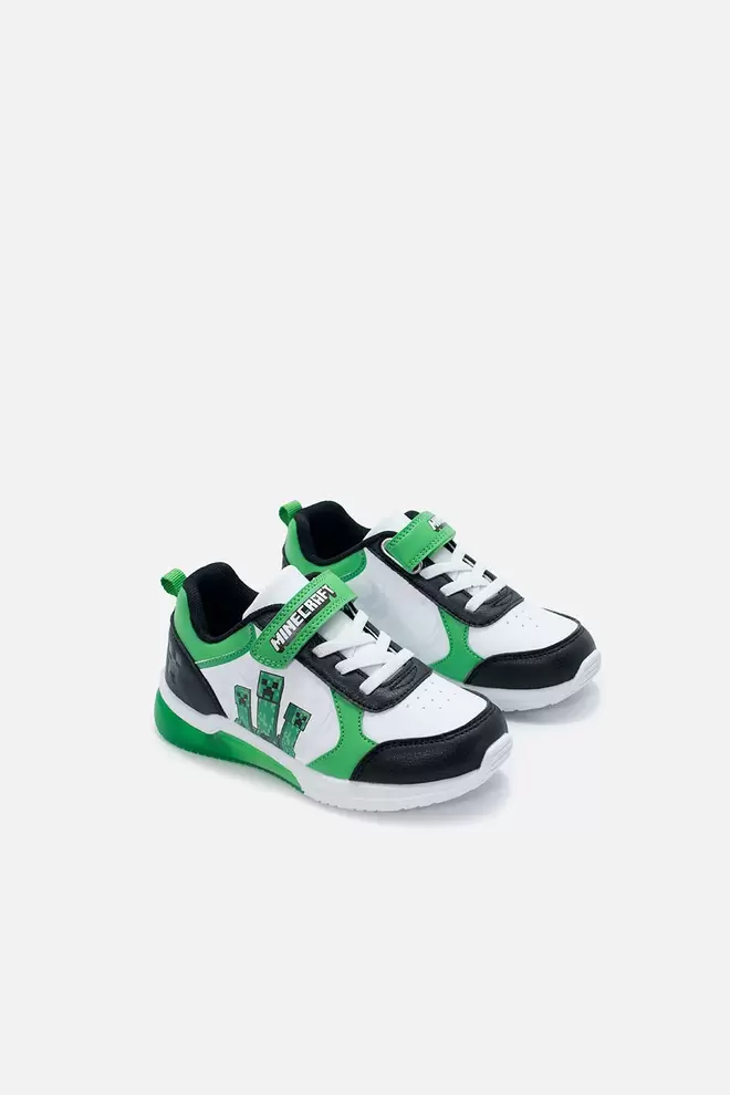 Tenis de Minecraft blanco y verde para niño