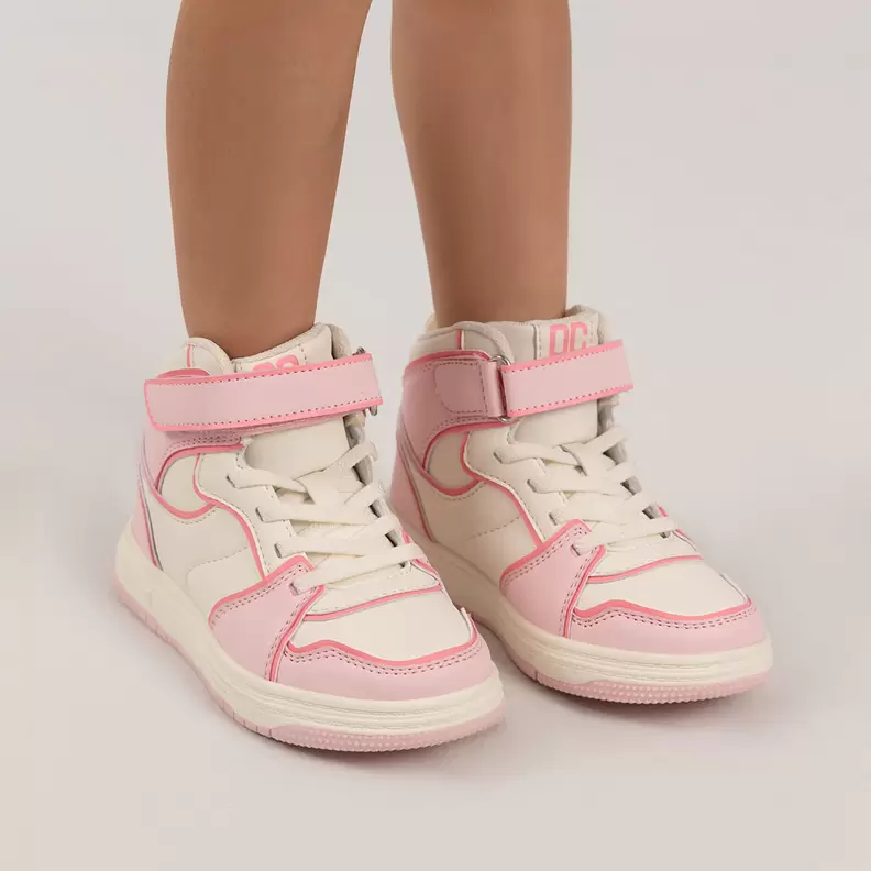 Tenis bota para niña con correa de velcro y cordones elásticos