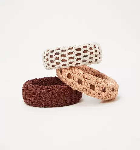 Brazalete madera y crochet set x3