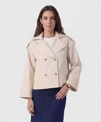 Chaqueta Corta Estilo Trench Para Mujer