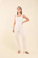 Pantalón bota recta tipo lino - Natural