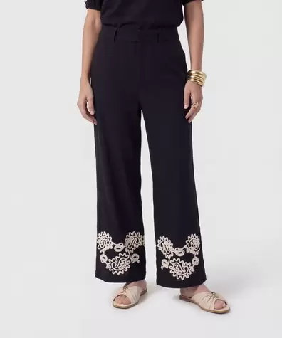Pantalón Fluido Con Bordado Para Mujer