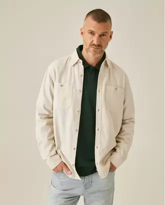 Camisa de Hombre Manga Larga Regular Fit Bolsillos de Parche Lino de Denim en Mezcla de Algodón y Viscosa