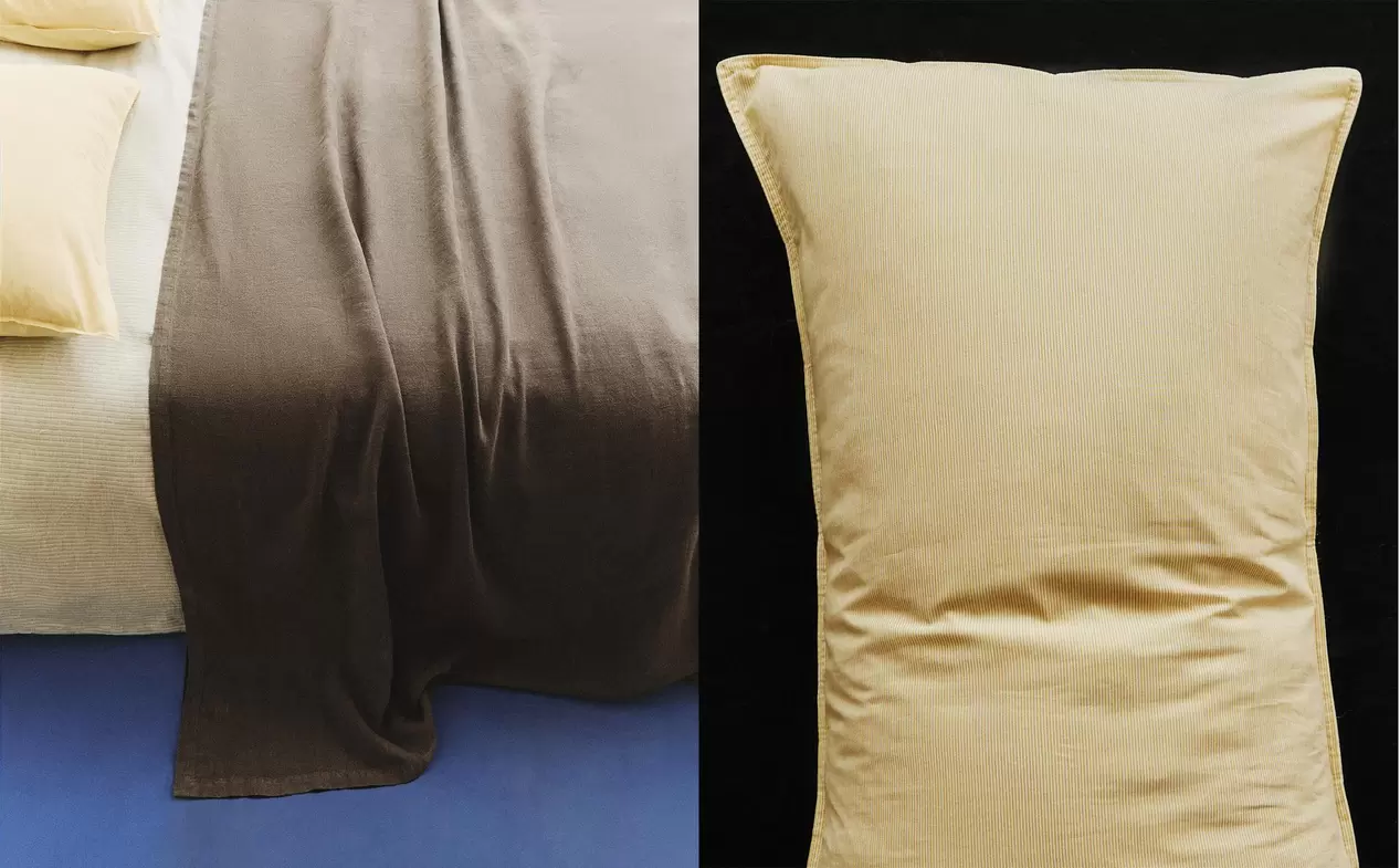 COLCHA Y COJÍN LINO Y ROPA CAMA REVERSIBLE RAYAS