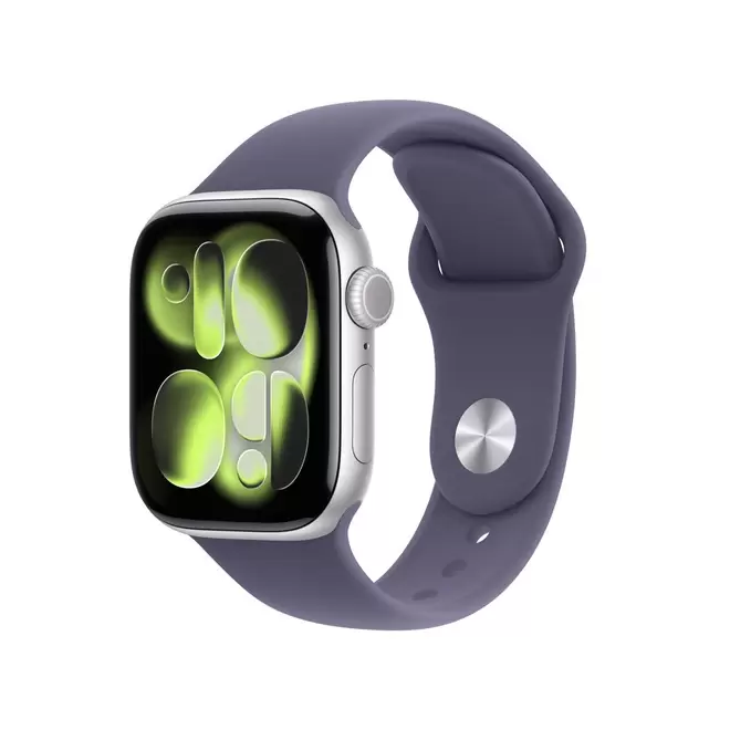 Apple Watch Series 11 GPS • Caja de aluminio color plata de 42 mm • Correa deportiva morado niebla – S/M