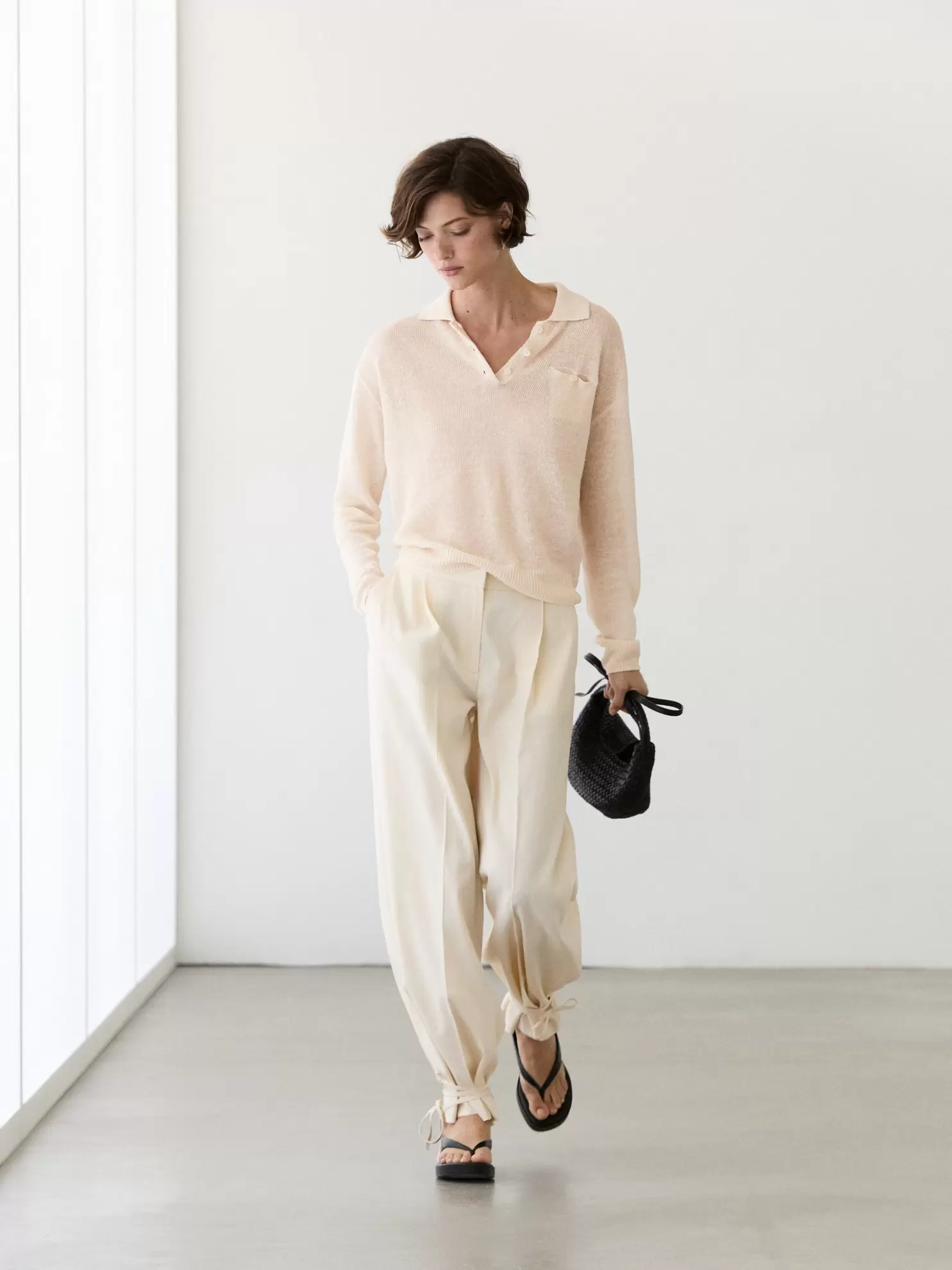 Jersey fino cuello polo lino