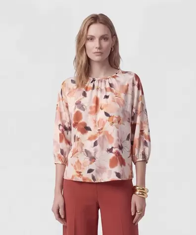 Blusa De Cuello Fruncido Y Manga ¾ Para Mujer