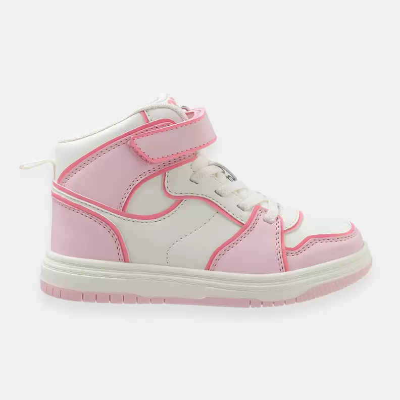 Tenis bota para niña con correa de velcro y cordones elásticos
