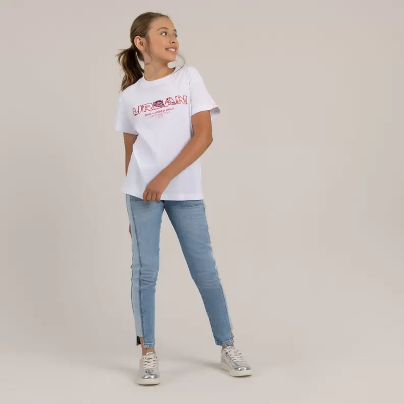 Jean super skinny para niña con bolsillos y cortes laterales