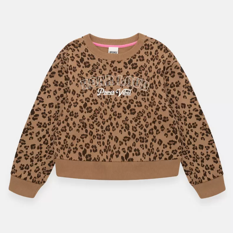 Buzo cerrado sin capucha para niña con animal print