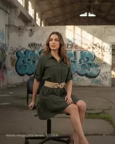 Vestido manga corta estilo safari