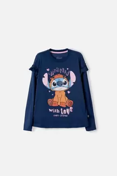 Camiseta de Stitch y Capybara manga larga azul para niña