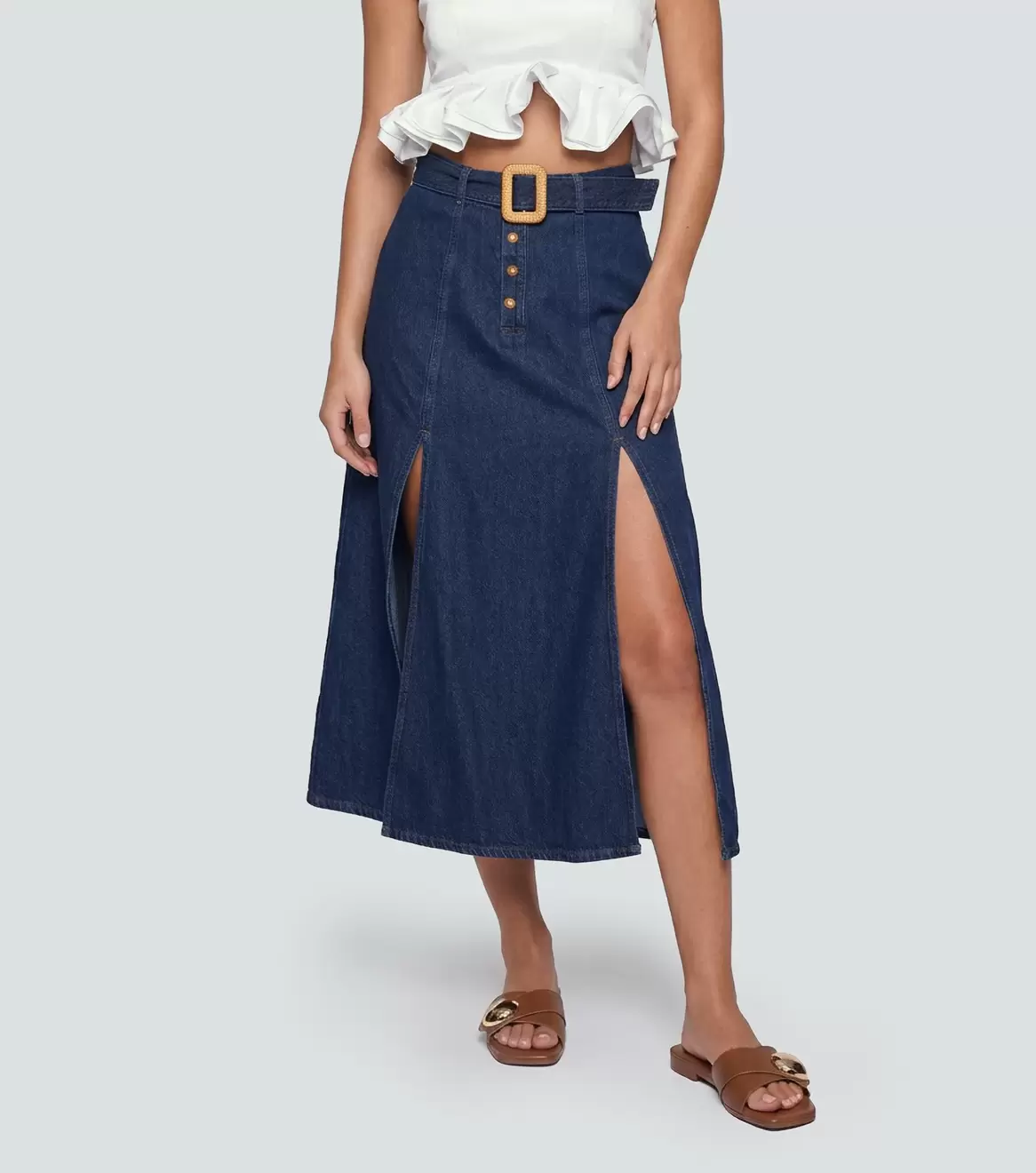 Falda En Indigo Para Mujer Con Aberturas Britanny Derek
