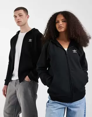 Adidas Originals trefoil essentials full zip hoodie in black