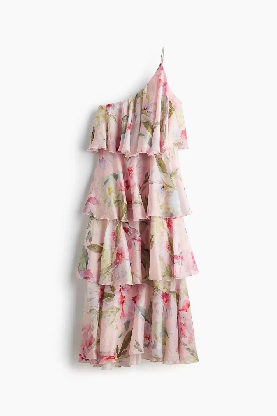 Vestido escalonado de un hombro en mezcla de lino