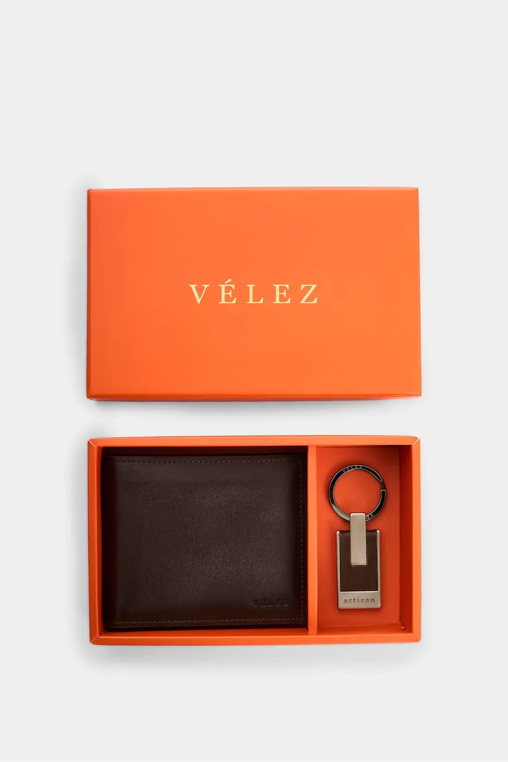 Kit billetera + llavero de cuero para hombre Boyeros 2 Cafe