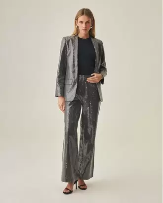 Pantalón de Mujer Mom Fit Tiro Medio con Lentejuelas Lavado Ultra Oscuro en Mezcla de Algodón Madres