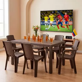 Combo Comedor Familiar Eterna, 1 Mesa, 6 Sillas Con Brazos