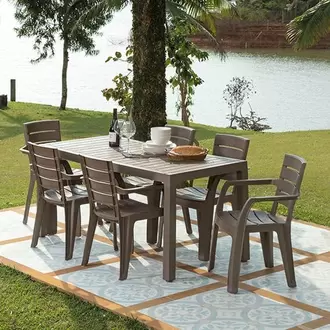 Combo Comedor Familiar Barú, 1 Mesa, 6 Sillas Con Brazos