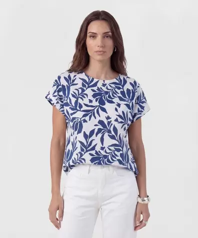 Blusa Estampada Con Cuello Redondo Para Mujer