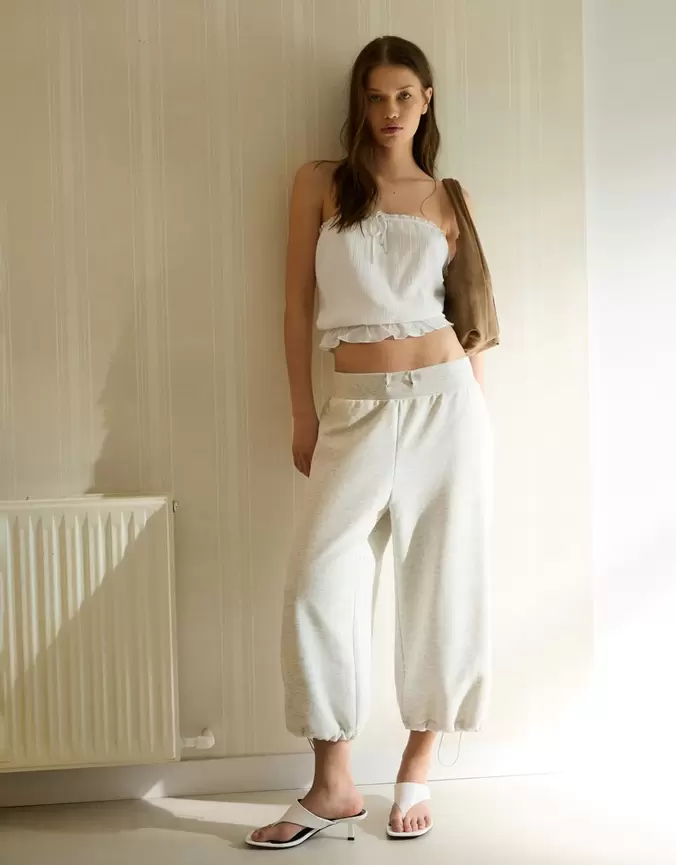Top bandeau crepe fruncido