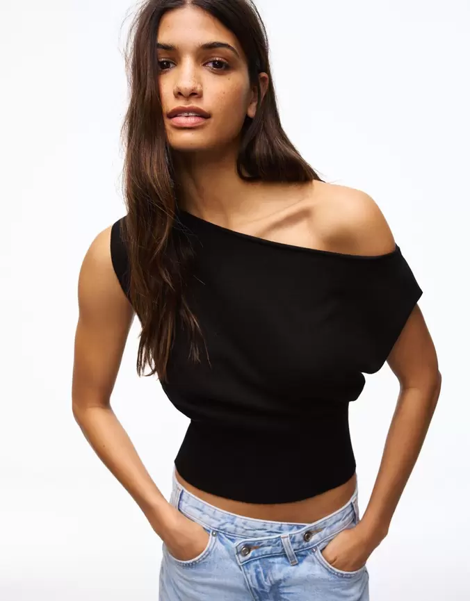 Top cuello barco punto