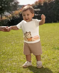 Polito x Arrurrú: Conjunto Bermuda y Camiseta Para Recién Nacido