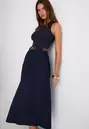 Vestido midi bimateria sin mangas cinturón