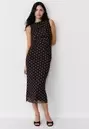 Vestido midi sin mangas tul estampado lunares