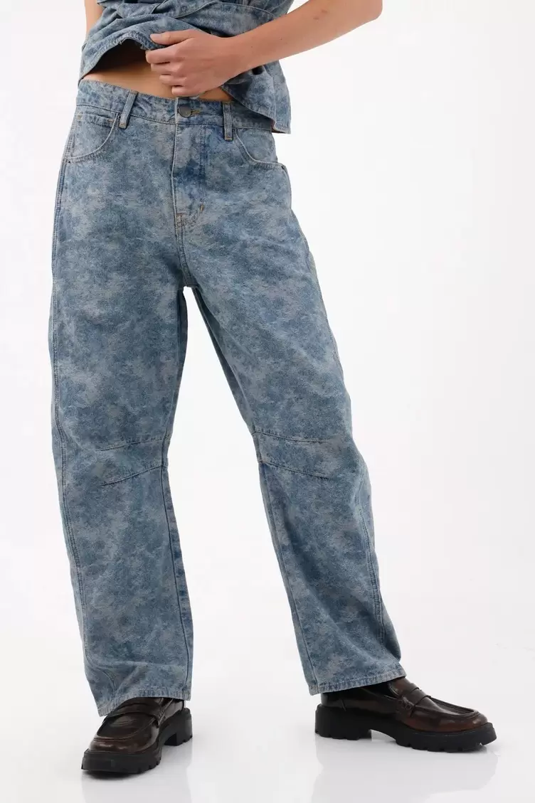Jeans horseshoe tipo desgaste en denim para mujer