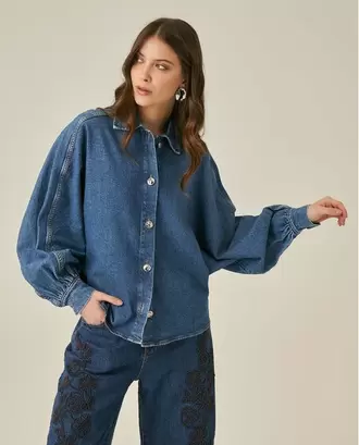 Camisa de Mujer Oversize Hombros Caídos Retro Lavado Medio en Mezcla de Algodón y Tencel