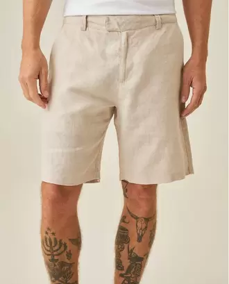Bermuda de Hombre Relaxed Fit Silueta Recta Bolsillos de Ribete en Lino