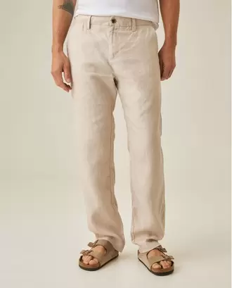 Pantalón de Hombre Rodeo Straight Fit Tiro Medio Bolsillos de Ribete en Lino