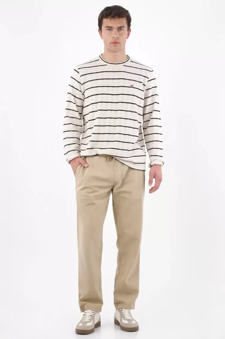 Pantalón recto con cintura elástica de algodón caqui para hombre