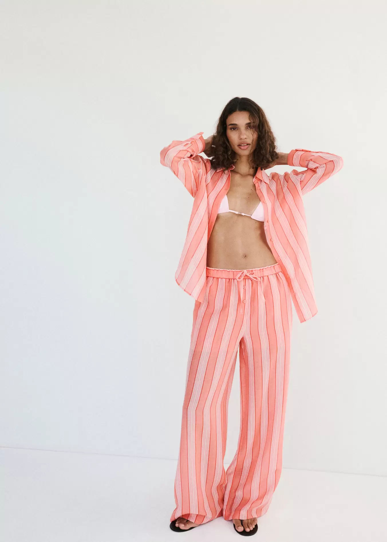 Straight trousers in a linen lyocell blend with stripes