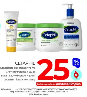 Cetaphil - Limpiadora piel grasa x 473 ml, Crema hidratante x 453 g, Sun FPS50+ oil control x 50 ml y Crema hidratante x 453 g
