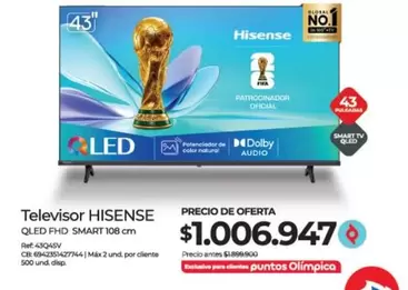 Hisense - Televisor QLED FHD SMART 108 cm