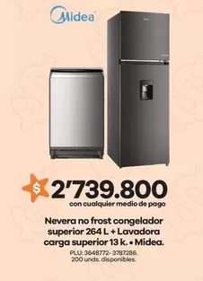 Midea - Nevera No Frost Congelador Superior + Lavadora Carga Superior 13 K