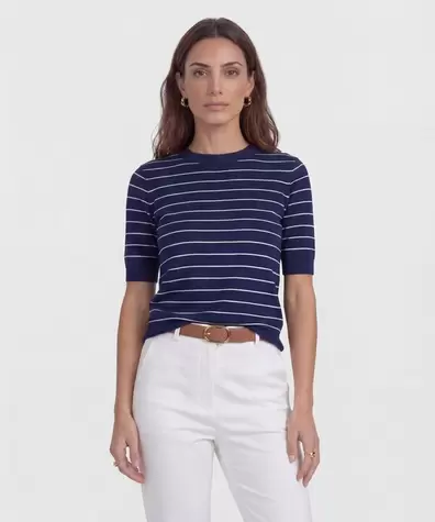 Camiseta A Rayas Manga Corta para Mujer