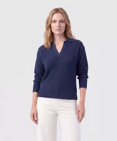 Saco Tejido Cuello Polo Con Escote En V