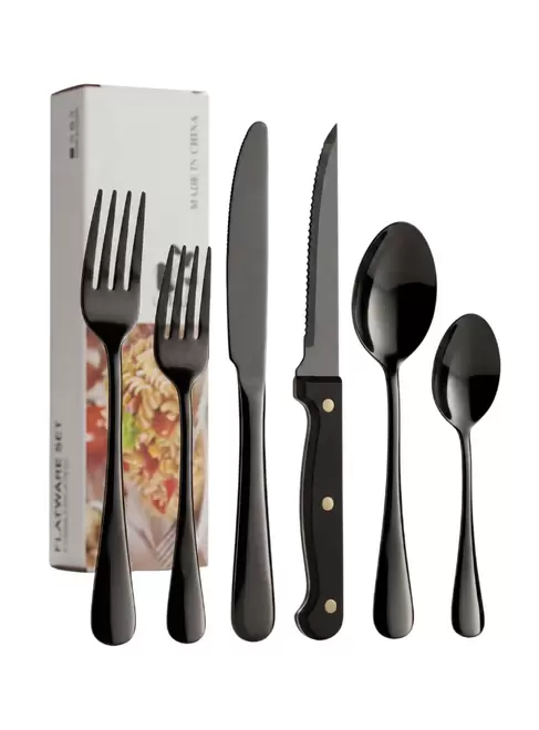 Set de Cubiertos Acero Inoxidable Elegance Black 24P