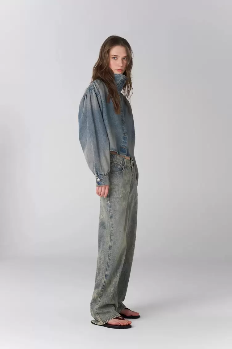 Jean recto con efecto desgastado en denim para mujer